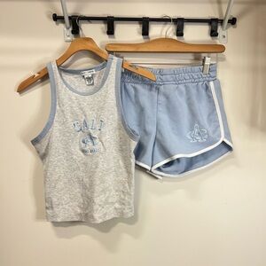 Gray and Light Blue Cali Tank and Shorts Set